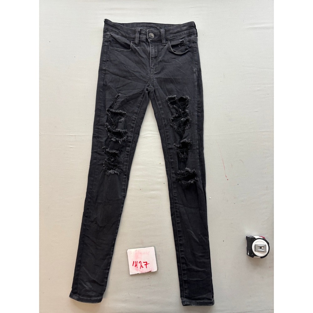 American Eagle Ne(x)t Level Stretch Skinny Distressed Black Jeans Size 0 Regular